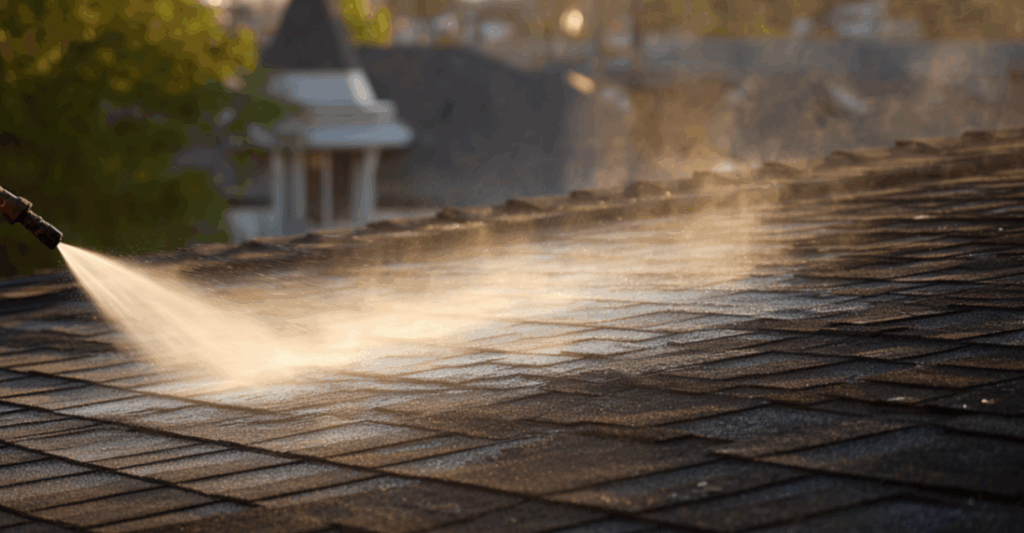 pressure washing asphalt shingle roofing
