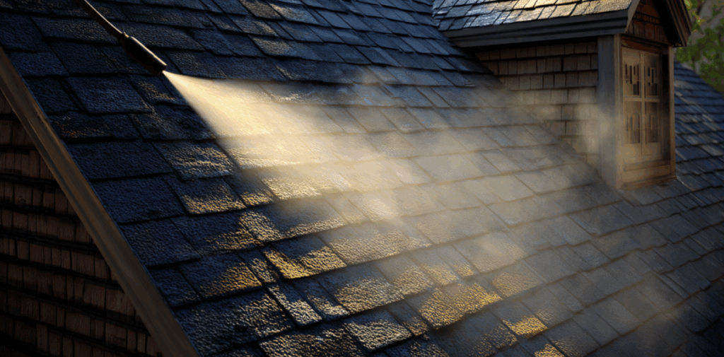 pressure washing asphalt shingle roofing